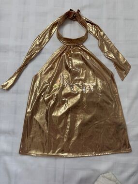 NWOT SHEIN Metallic Gold with Pink Hue Halter Neck Top with Tie